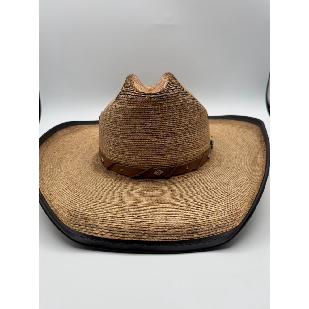 Justin Straw Cowboy Hat 7 1/8 Western Hat Milano Hat Co Tan Vented Leather Band